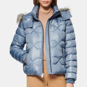 Marc New York by Andrew Marc Women's Bombers  Blue Faux Puffer Coat - Women XL